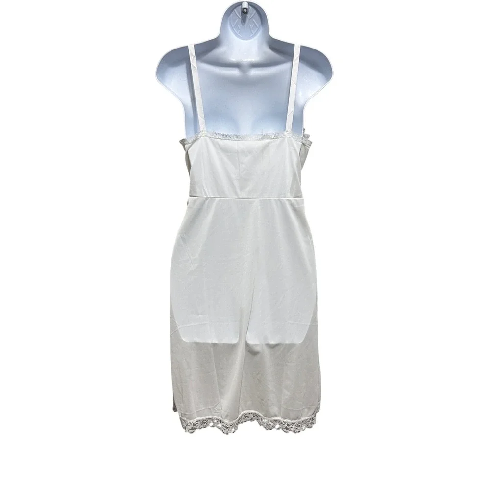 Vintage Women Coquette Cottagecore Full Slip Dress XS White Lace Trim Romantic - Picture 2 of 5